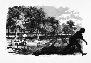 Kara Walker, "Bank's Army Leaving Simmsport," from "Harper's Pictorial History of the Civil War," 2005; offset lithography and screenprint. Collection Daum Museum of Contemporary Art.