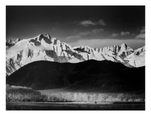 Ansel Adams, "Winter Sunrise, Sierra Nevada, from Lone Pine, California," 1944; gelatin silver print. (c) The Ansel Adams Publishing Rights Trust.