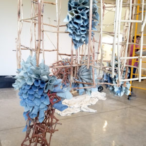 Installing "Rebecca Hutchinson: Tranquil Bloom Sedalia" at the Daum Museum.