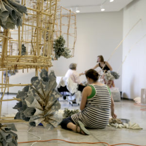 Installing "Rebecca Hutchinson: Tranquil Bloom Sedalia" at the Daum Museum.