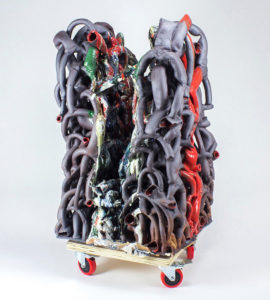 Renata Cassiano Alvarez, “Latumba,” 2020; ceramic, wood, and casters; 60 x 28 x 28 in. Courtesy of the artist.