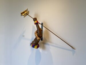 Vincent (Sniper) Frimpong, "Return of Kwaku the Traveler," 2023; clay, metal, wood, beads, and fur. Courtesy of the artist.